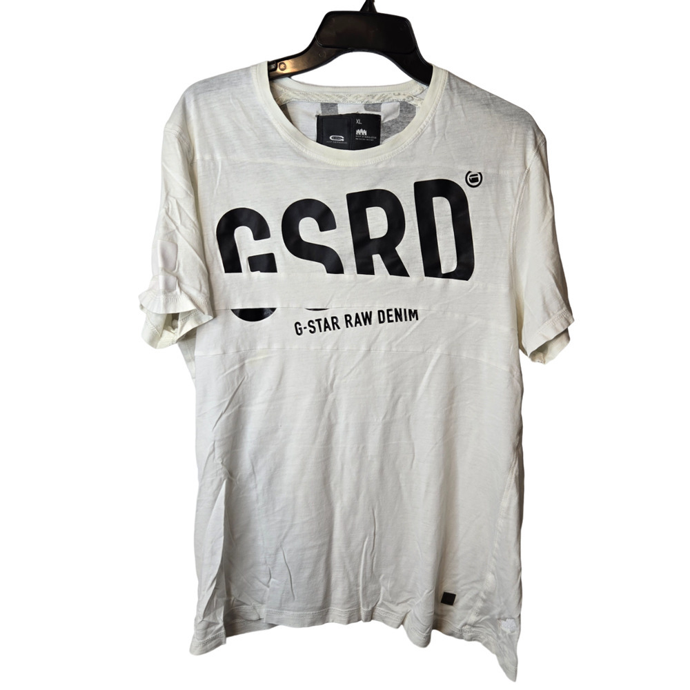 G-Star Raw Denim No. 3301 White Graphic Print Lightweight Tee Men's T-shirt XL